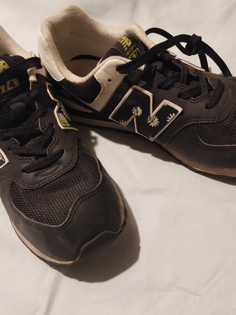 New Balance Kids Black and White Sneakers with Lime Details